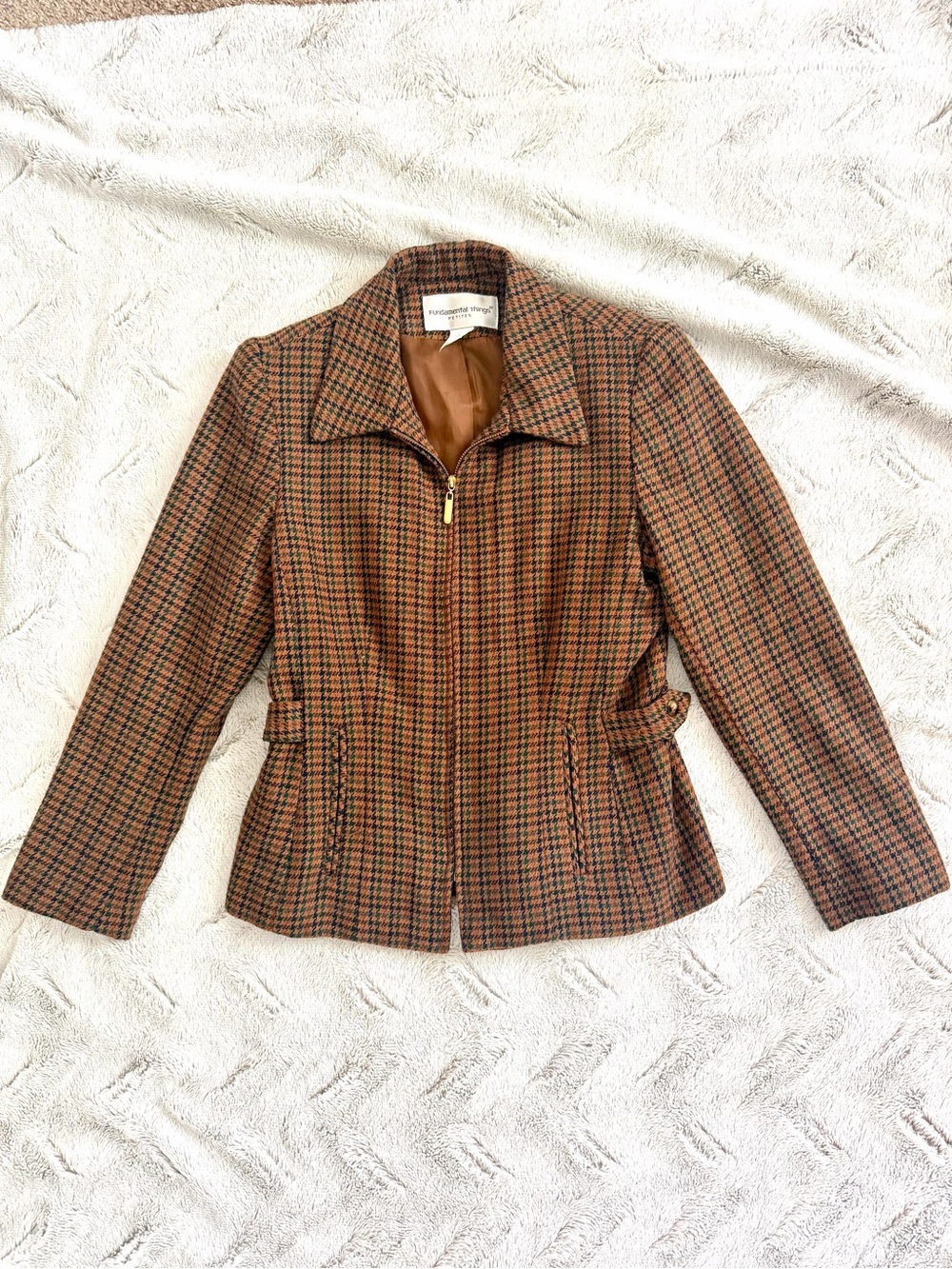 Vintage Fundamental Things Houndstooth Zip Blazer Jacket Dark Academia 8P